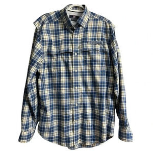 Vineyard Vines‎ Harbor Blue White Flag Plaid Long Sleeve Shirt Men's Size Medium